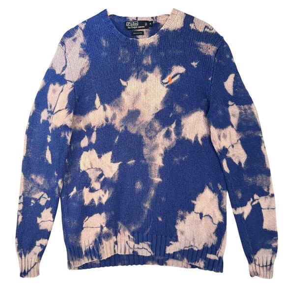 VTG 90s Polo Ralph Lauren Mens‎ M Tie Dye Sweater Acid Wash Cotton Blue Pink - Picture 1 of 10